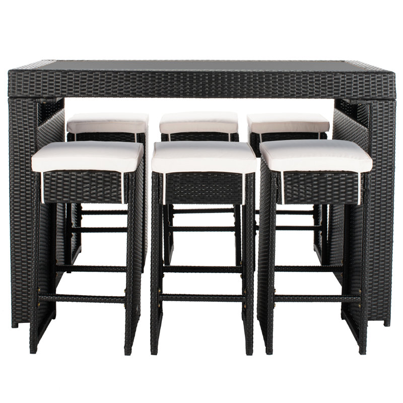 Ensemble repas pour 6 personnes en osier avec table rectangulaire Weisser, Beige, Noir