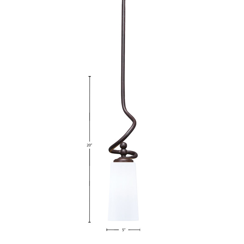 Suspension Sadea Stem Mini présentée en fini granit foncé avec verre opale blanc de 12,7 cm de largeur x 24,8 cm de hauteur