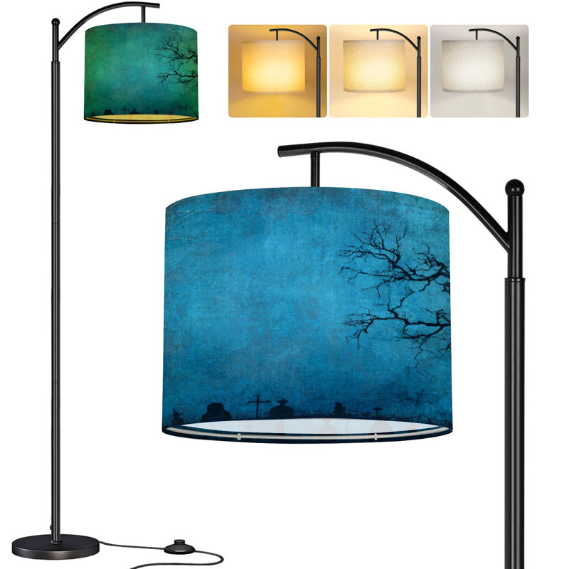  Arc Floor Lamp Foggy night view bare branches covered webs Tall Modern Standing Lamp LED Adjustable Linen Lampshade 3 Color Temperatures