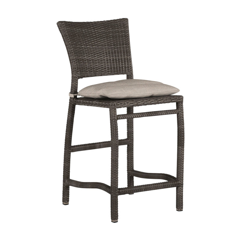 Skye 24" Patio Bar Stool with Cushion, Black Walnut, Dove Sunbrella® Linen, Welt