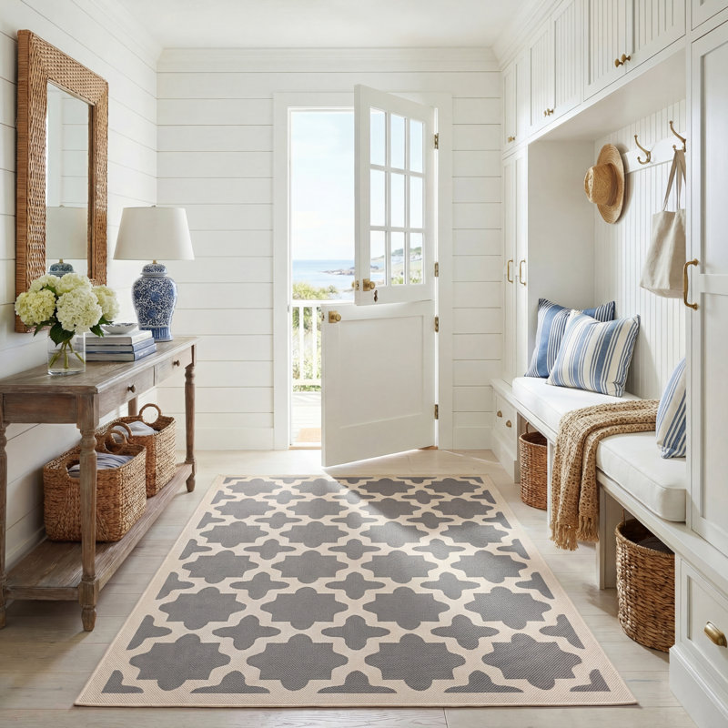 Tapis d'intérieur / extérieur à motif géométrique Herefordshire Performance, Rectangle 5 pi 3 po x 7 pi 7 po