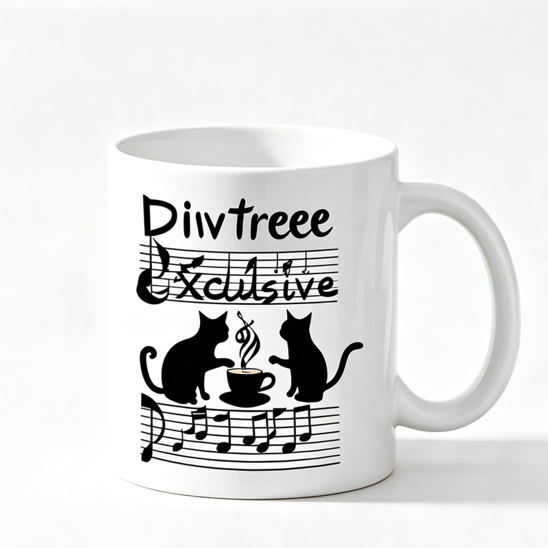 Cute Ceramic Mug with Cartoon Black Cats Music Note Coffee Design - Perfect Gift for Cat Lovers on Birthday, Christmas.
