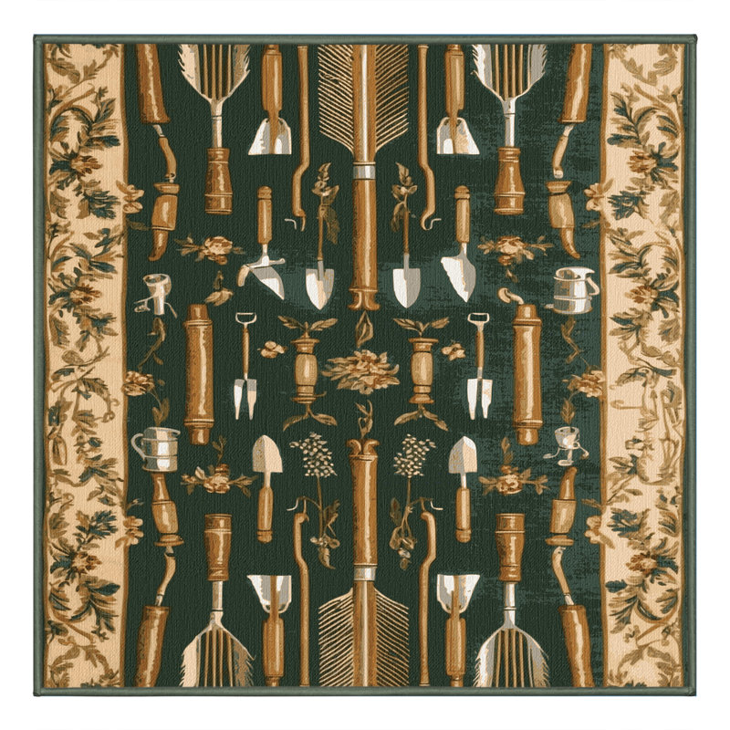 Machine Washable French Green Area Rug, Square 6'