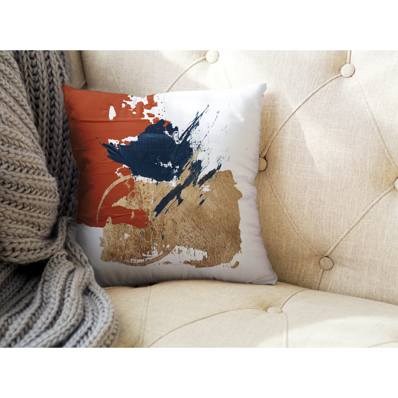 Lexington Avenue Abstract Indoor/Outdoor Throw Pillow, Burnt Orange/Gold/White, 15H" x 15W"