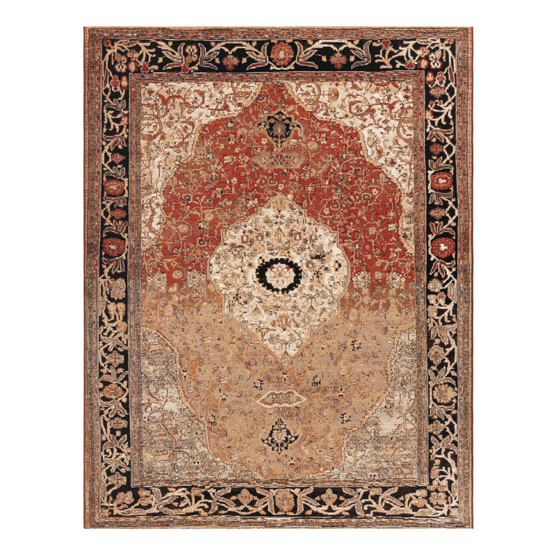 Tapis brun / beige / bleu marine en polypropylène tissé à la machine à motif oriental tissé à la machine Oriental