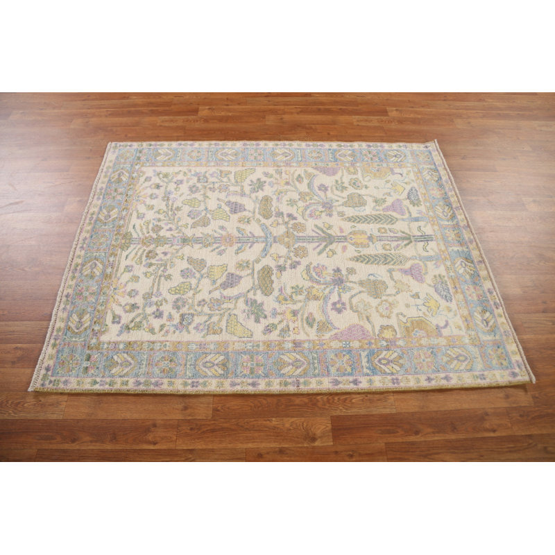 Tapis oriental Oushak à teinture végétale noué à la main 4 x 5