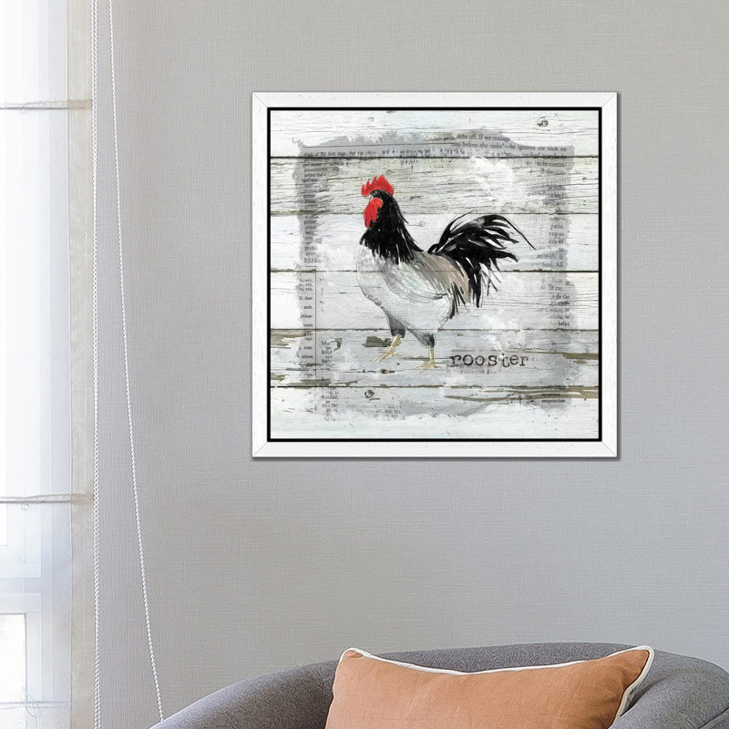 Farmhouse Collage Rooster by Carol Robinson - Floater Frame Print on Canvas, White, 66.04 cm H x 66.04 cm W