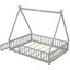 Lit double avec barrière de sécurité, barrière de sécurité, porte, lattes de chambre grises, structure de tente, installation-445994820-445994816
