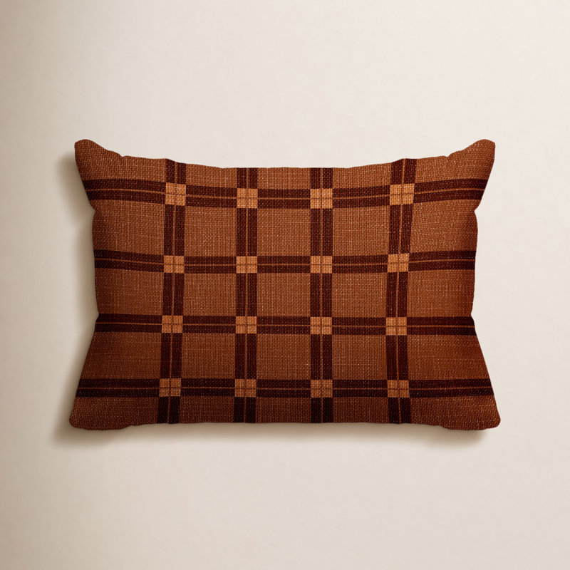 Plaid Outdoor Reversible Throw Pillow, 14"H x 20"W, Burnt Orange