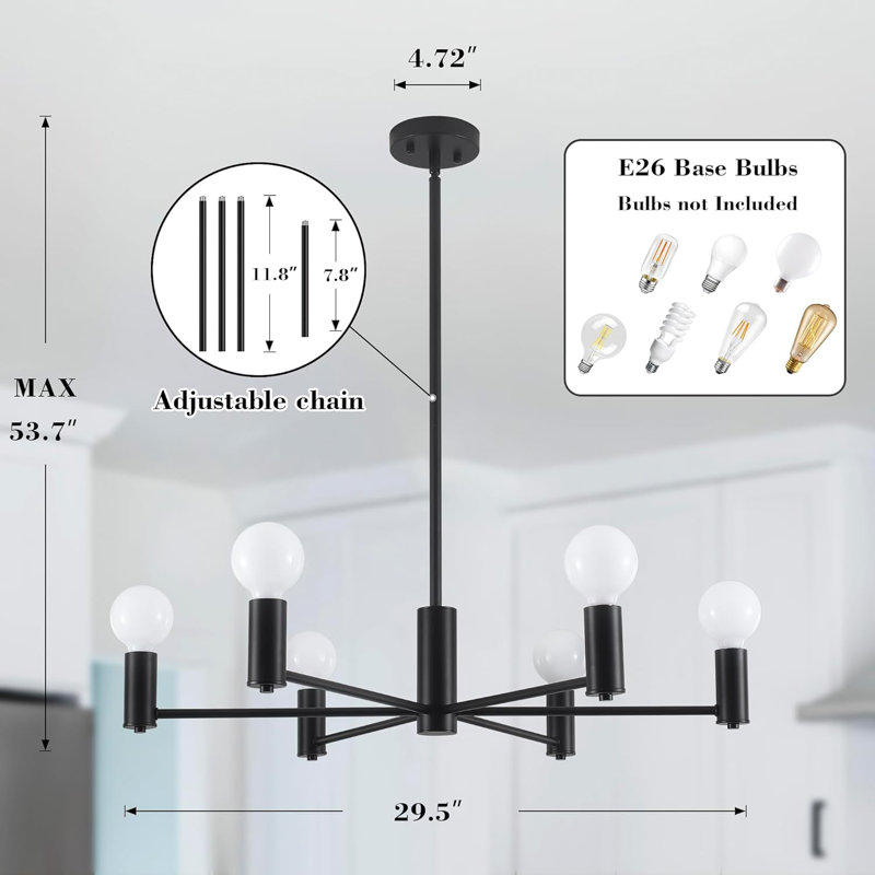 Lustre moderne Spoutnik à hauteur réglable pour l'éclairage de la salle à manger, de l'îlot de cuisine et de la ferme, compatible avec plusieurs types d'ampoules