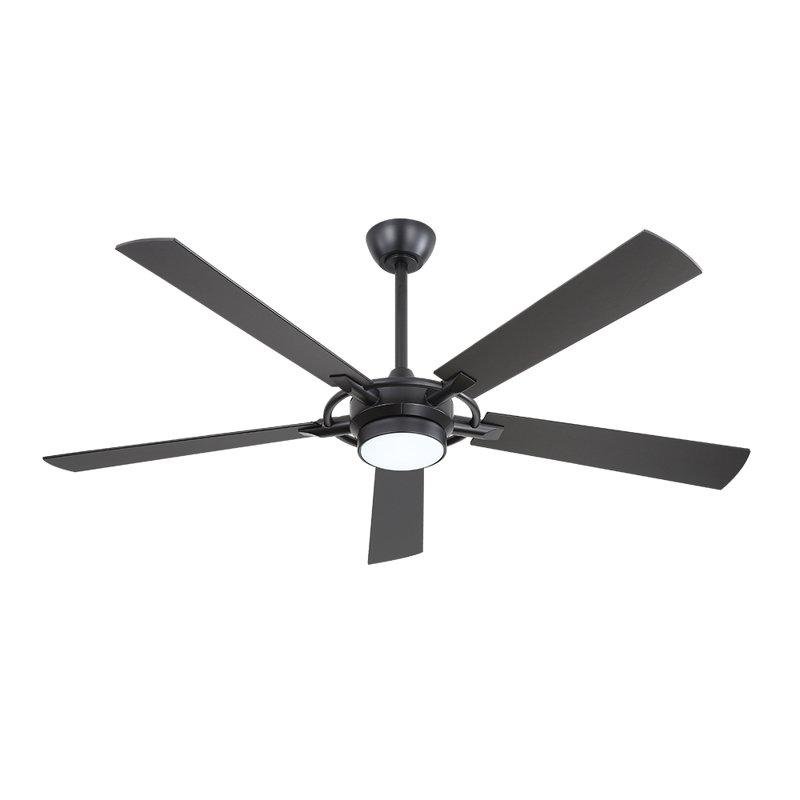 60 In. Indoor Ceiling Fan With Light Kit And Remote, Black, Black