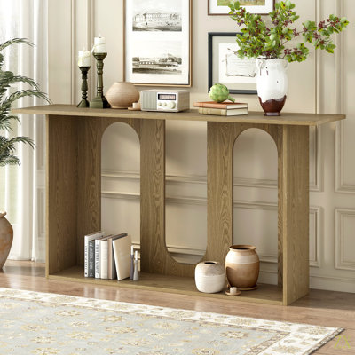 Modern And Curved Design Ash Veneer Console Table With Shelf,Suitable For Entryway,Hallway Living Room,Foyer,Corridor