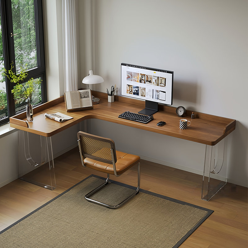 Bureau d'angle en bois massif, bureau en L en acrylique, H 29,53 po x l 86,61 po x P 55,12 po