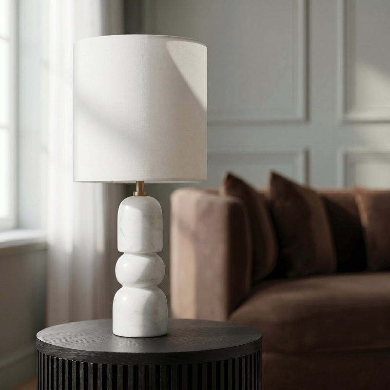 Dearing Off White Genuine Marble Base And Linen Textured Fabric Shade Table Lamp