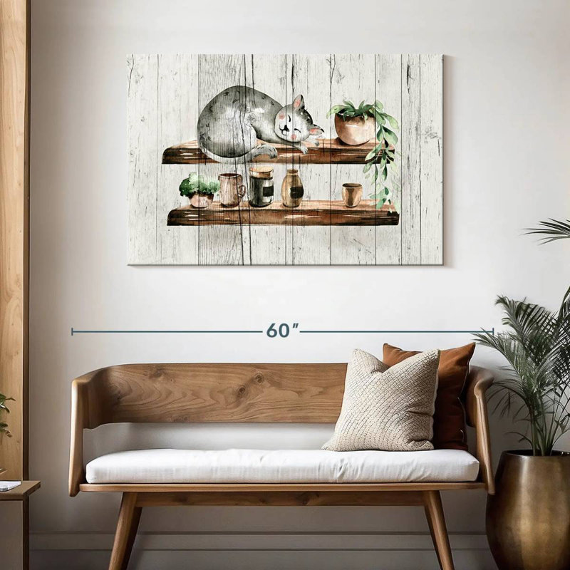 Brampt Sleepy Cat On Wood, 30" H x 45" W