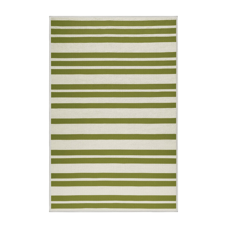 Tapis beige à rayures horizontales lavable à la machine, Rectangle 4 pi x 6 pi
