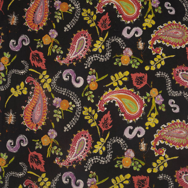 Allure Floral Fabric, Black/Yellow/Burgundy/Purple