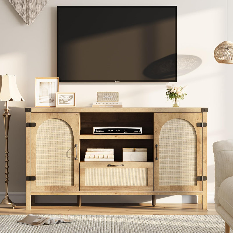 47.2" Buffet Cabinet with Storage, Farmhouse Kitchen Sideboard with Drawer, Rattan Coffee Bar Cabinet, Brown