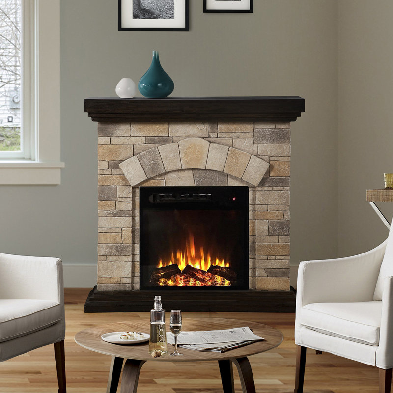 Trikomou 36'' W Electric Fireplace with 4777 BTU, Tan