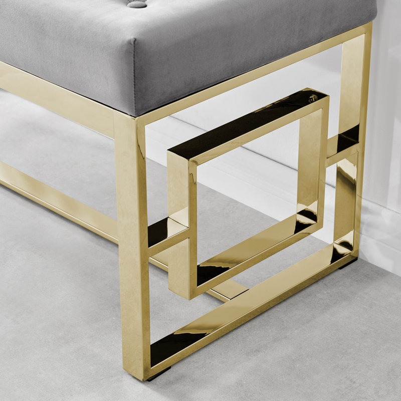 Camberley Luxury Velvet Upholstered Bedroom Bench - Dressing Table Seat or End of Bed Bench, Gray/Gold