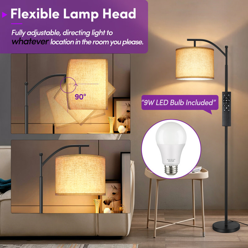 63'' LED Arched/Arc Floor Lamp With Remote Switch And Foot Switch, Black