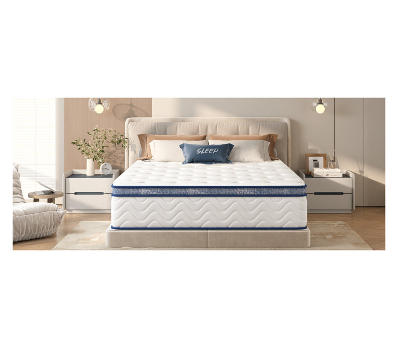 Grand matelas hybride de 12 pouces avec ressorts ensachés individuellement et housse en coton