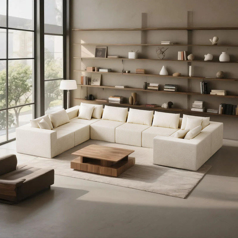 Canapé modulaire de luxe en velours côtelé 8 pièces Corduroy, Velours côtelé beige