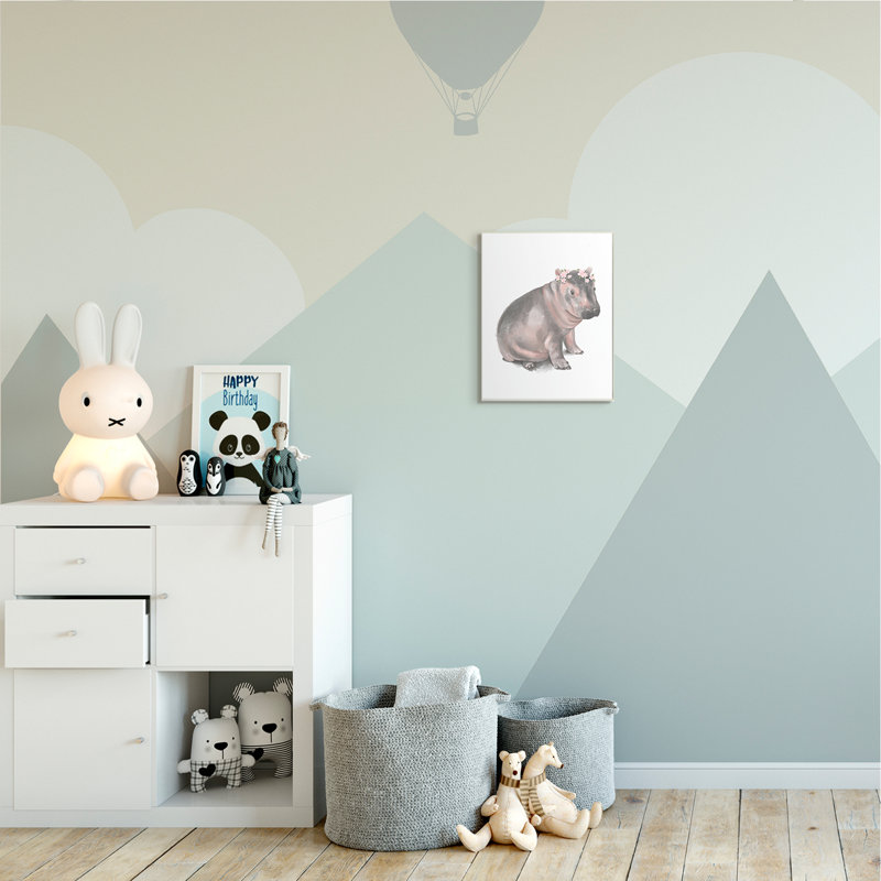 Illustration florale d'un bébé hippopotame floral, H 15 po x l 10 po, Plaque de bois