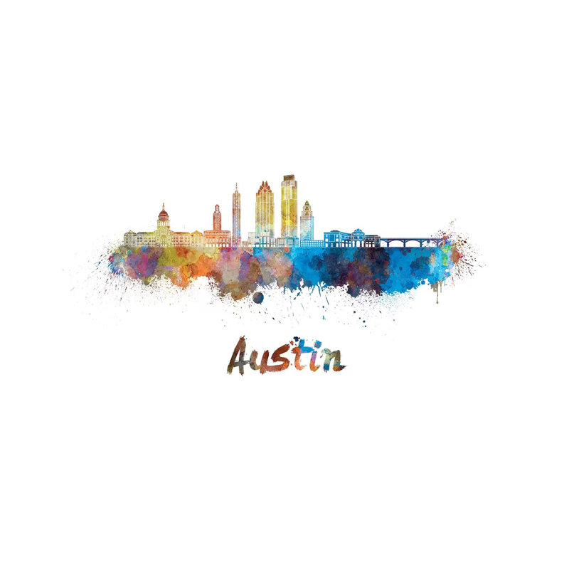 Austin Skyline In Watercolour II by Paul Rommer - Wrapped Canvas Print, 66.04 cm H x 45.72 cm W