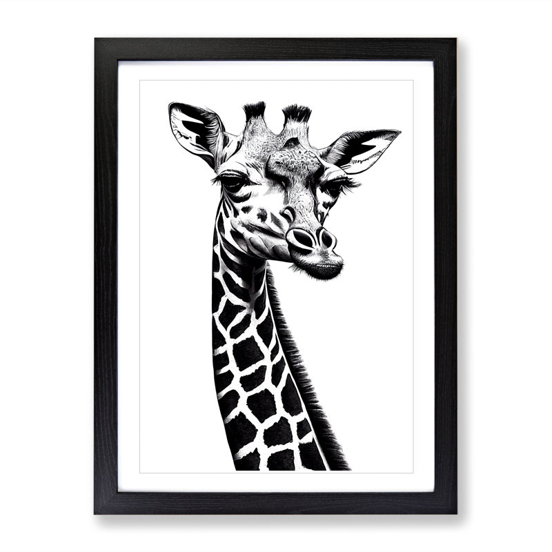 Monochrome Giraffe No.2 - Single Picture Frame Painting, 64cm H x 46cm W x 2cm D, Black