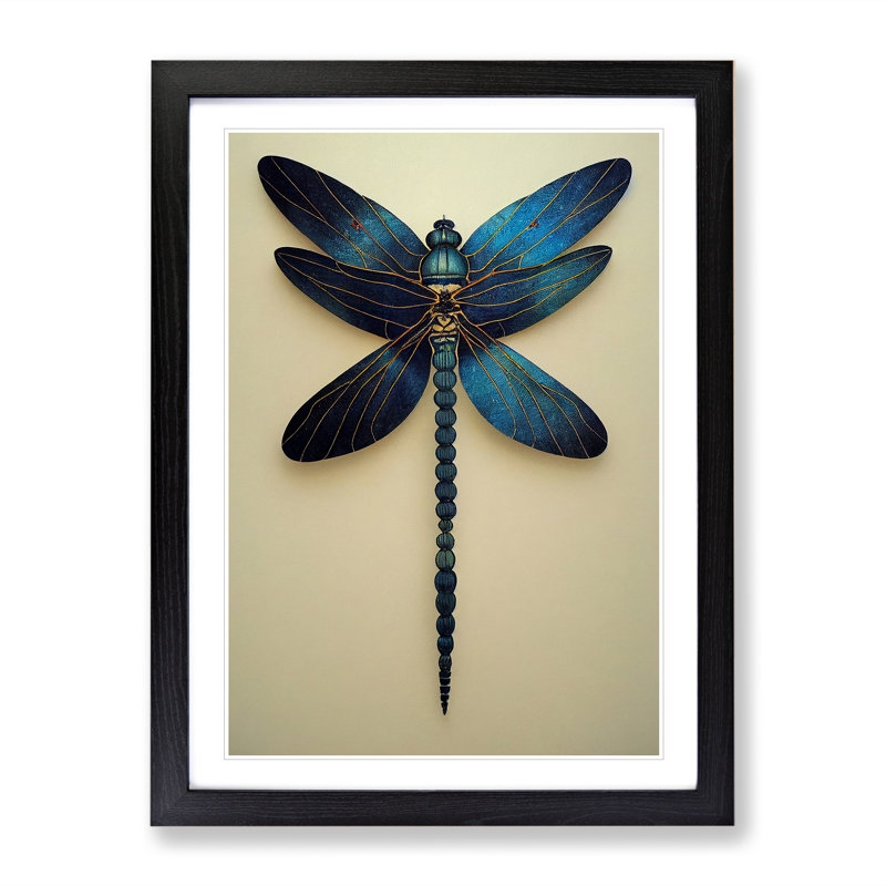 Distinguished Dragonfly - Single Picture Frame Print, Black, 64cm H x 46cm W x 2cm D