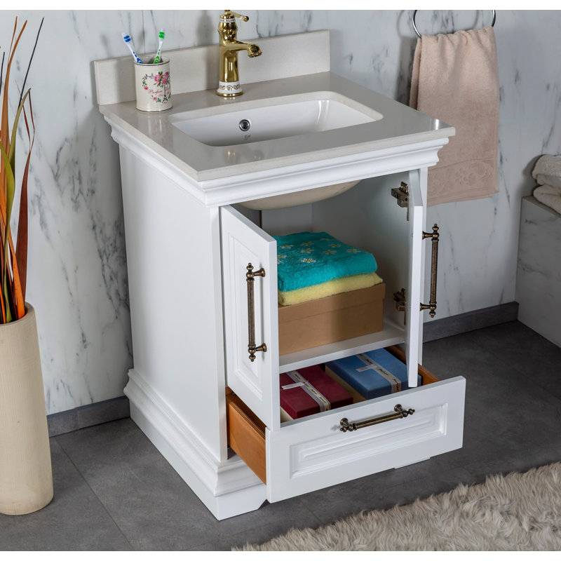 Ensemble de meuble-lavabo simple l 23,6 po avec miroir Claudino, Blanc