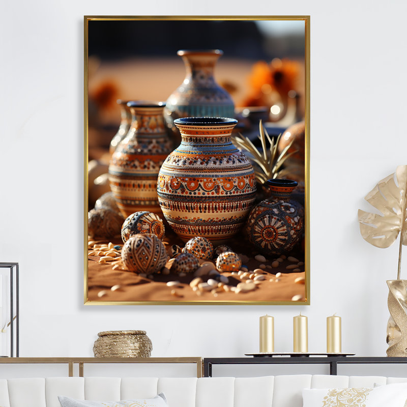 Art amérindien Poteries - Art mural amérindien pour le salon, Gold Picture Framed, 32" H x 24" W