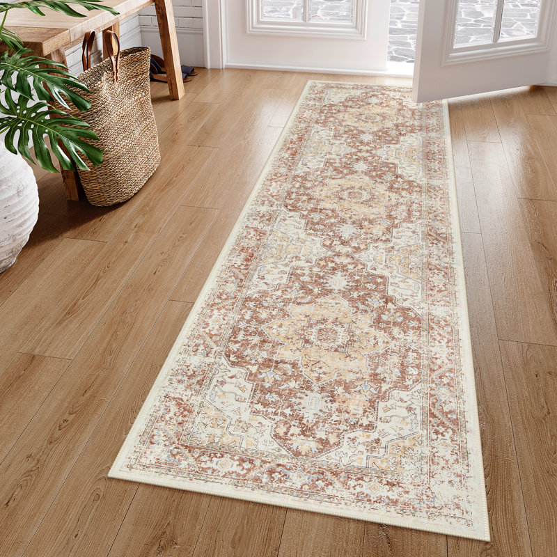 Large Floral Thick Border Washable Area Rug - Soft Cashmere Carpet for Living Room, Bedroom, or Office