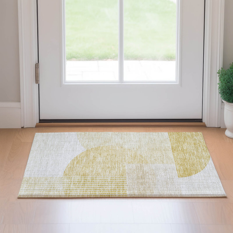Premium Machine Washable Prisco Gold Rug, Rectangle 1'8" x 2'6"