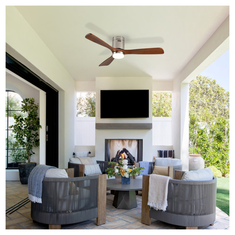52-Inch Walnut and Metal Ceiling Fan with Dimmable LED Light and Multi-Speed Settings
