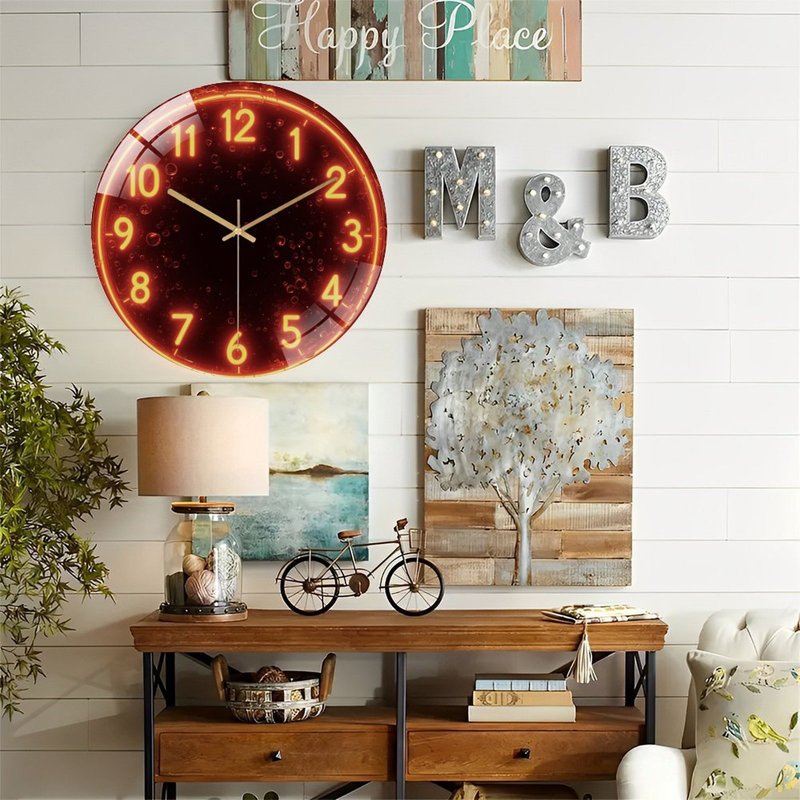 Horloge murale en verre néon