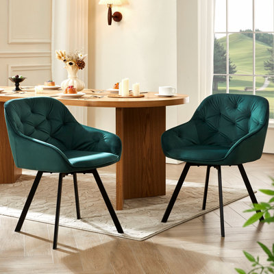48cm H Tufted Velvet Upholstered Metal Armchair