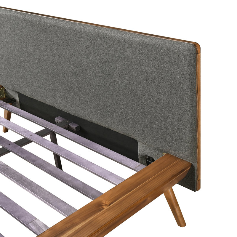 Bedroom Full Platform Bed With Chestnut Textured Upholstery And Dark Gray Headboard In Finish, Full