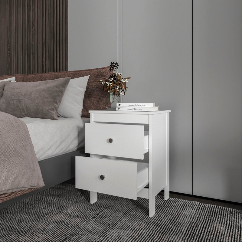 Table de chevet blanche avec 2 tiroirs