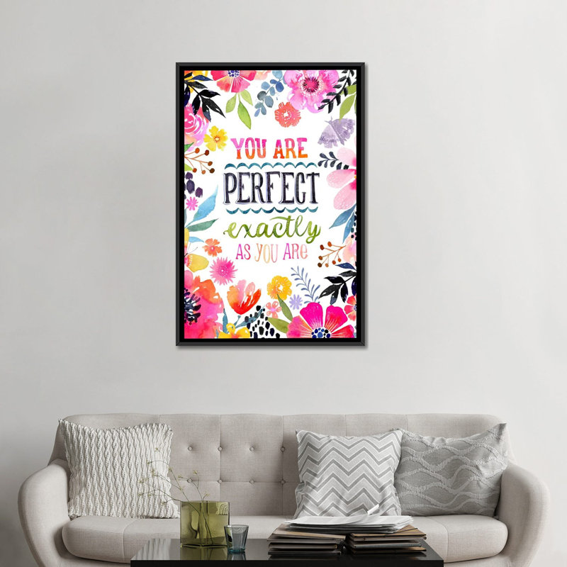 « perfect you is », art textuel sur toile tendue, H 26 po x l 18 po x P 1,5 po, Toile avec cadre noir, Pas de tapis