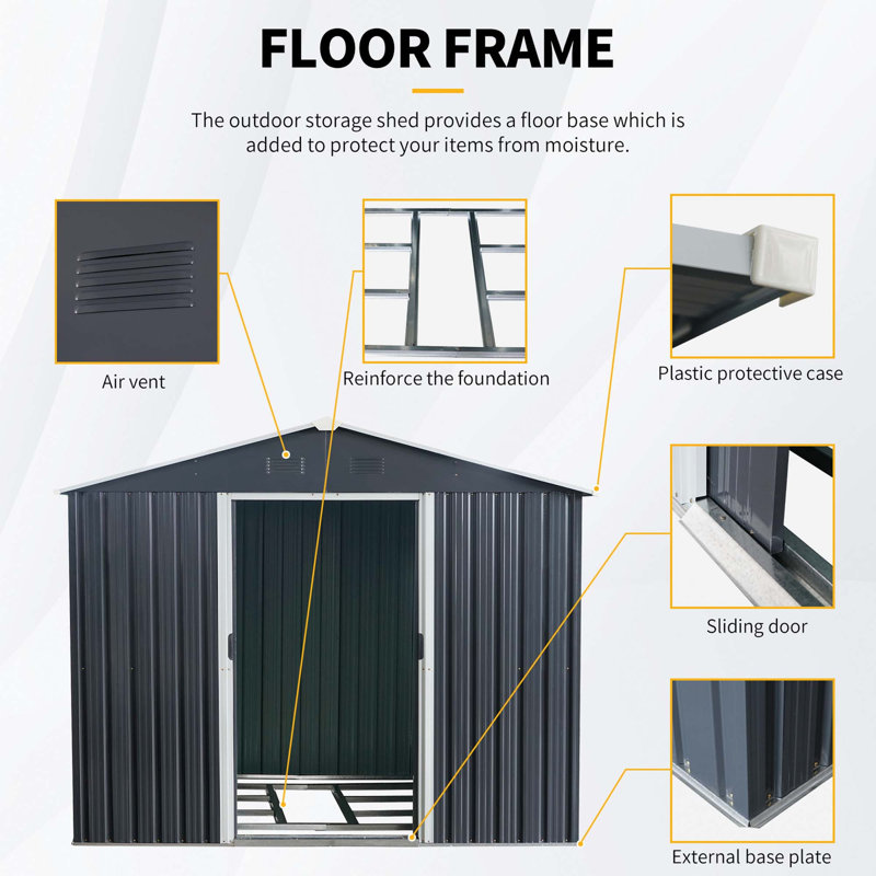 8x10ft Outdoor Metal Storage Shed with metal foundation, Black