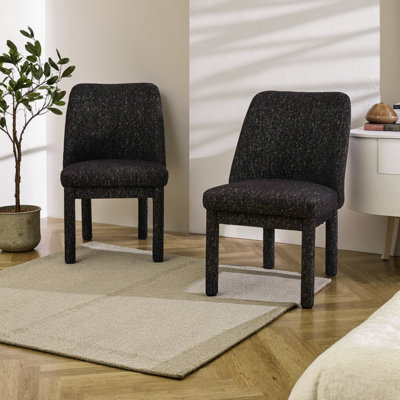 Chaises de salle à manger modernes à haut dossier, ensemble de 2 - Chenille rembourrées avec des pieds en bois d'hévéa pour la cuisine et le salon