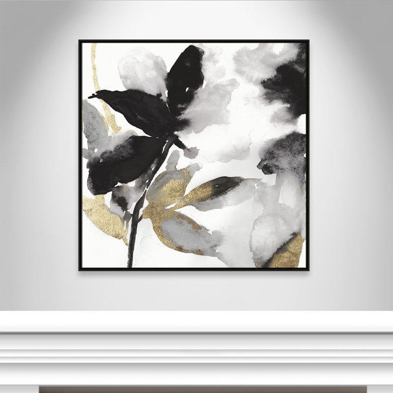 «Black Petals Black Leaves I Print» par Asia Jensen, Espresso, H 41,5 po x l 41,5 po