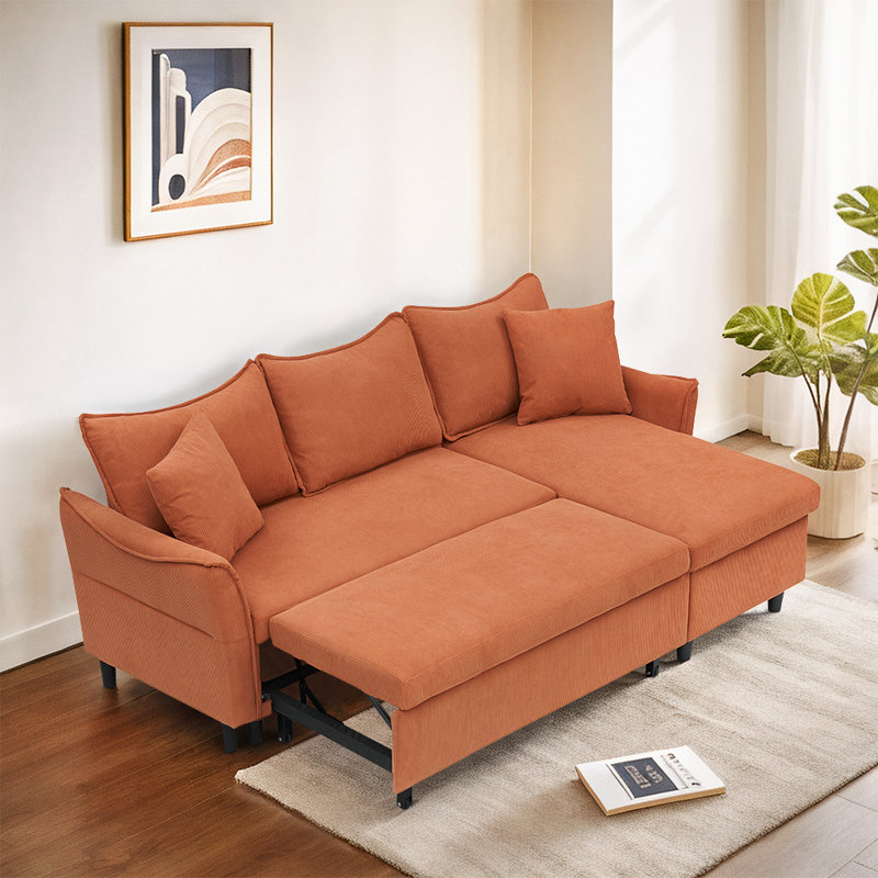 Le canapé convertible en L de 80 pouces est livré avec deux coussins décoratifs, Tissu orange