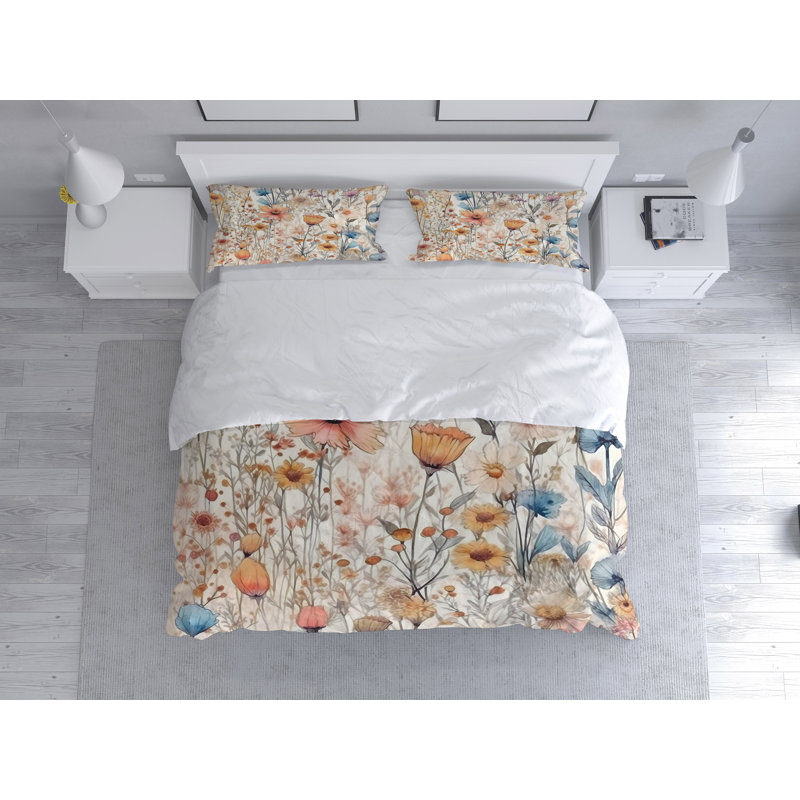 Floral Duvet Cover, King Duvet Cover + 2 King Shams