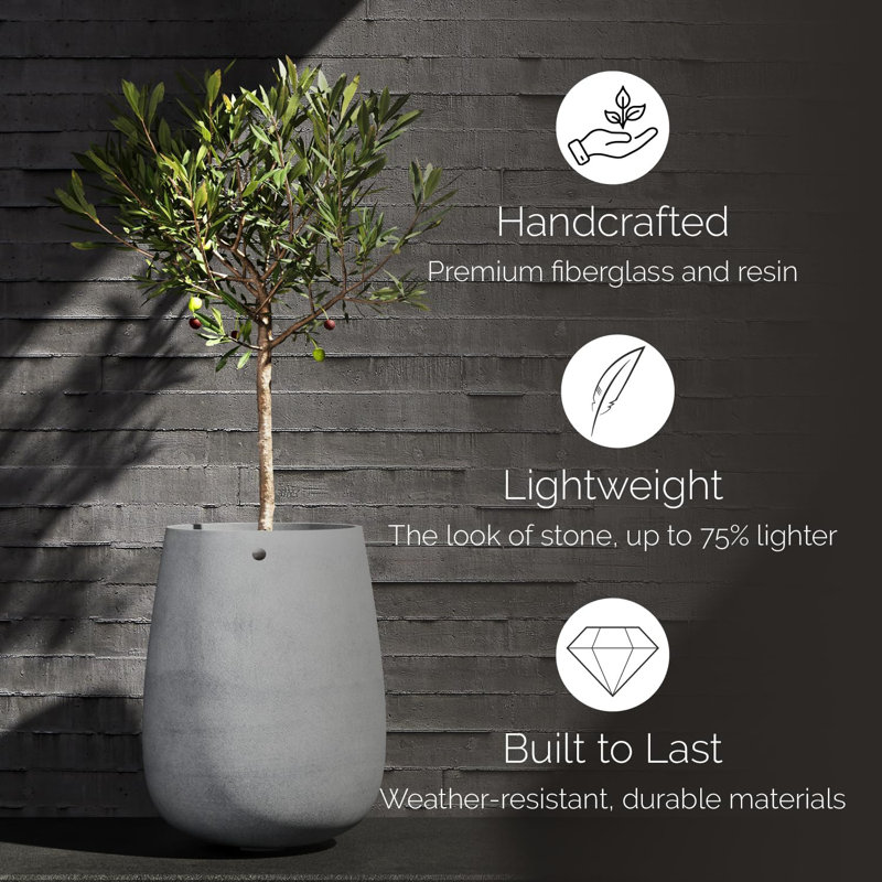 Lupo Large Tapered Round Planter -, 15.4" H x 20" W x 20" D, Brown Stone