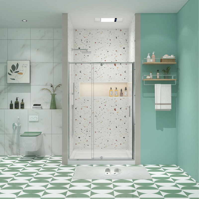 56-60" W X 71" H Piovt Swing Glass Shower Door,Pivot Frame Sliding Shower Door With 1/4"(6Mm) Clear SGCC Tempered Glass,Chrome Finish Shower Doors,Reversible Installation