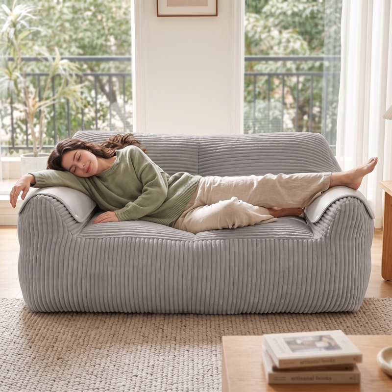 Fauteuil à billes en velours côtelé avec accoudoirs en similicuir, canapé-lit double pour salon, chambre à coucher, aucun assemblage requis