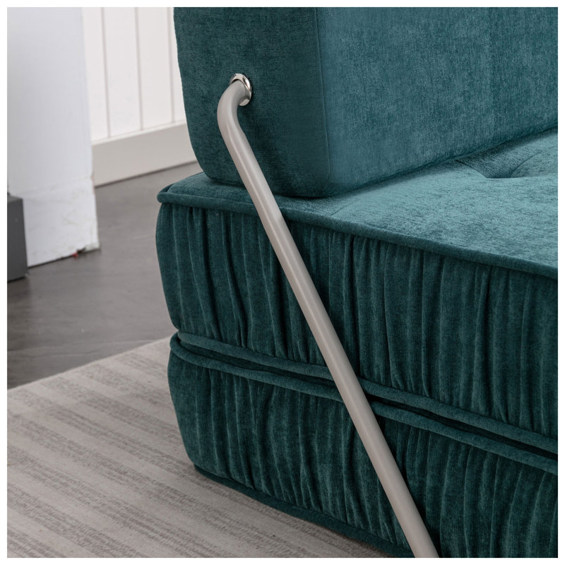 Evergreen 36.61" W x 36.61" D x 25.18" H Convertible Chenille Modular Futon Chair, Teal Chenille